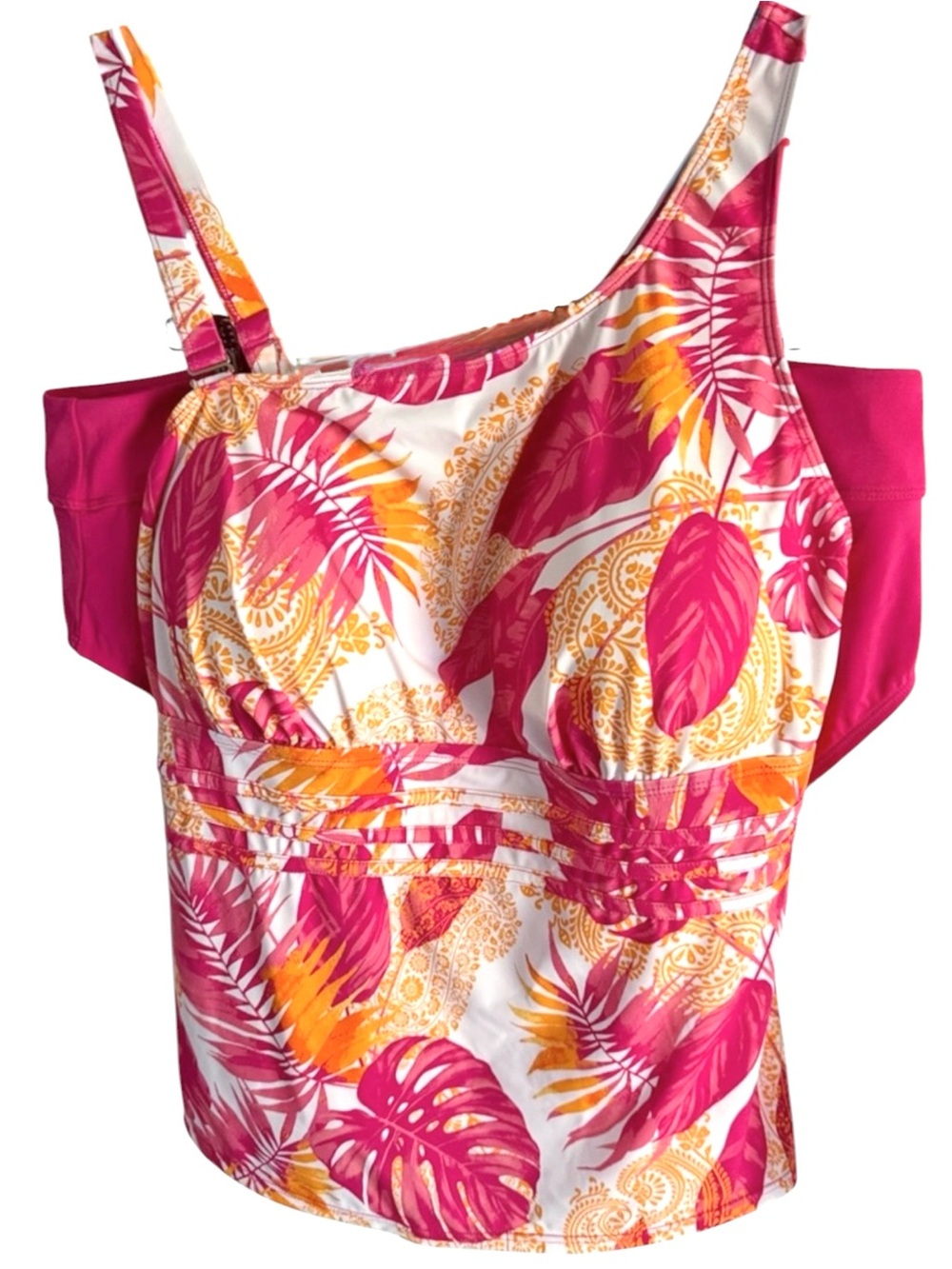 Susan Graver 2 Piece Swimsuit Pink Orange Tropical Paisley Size 28W New